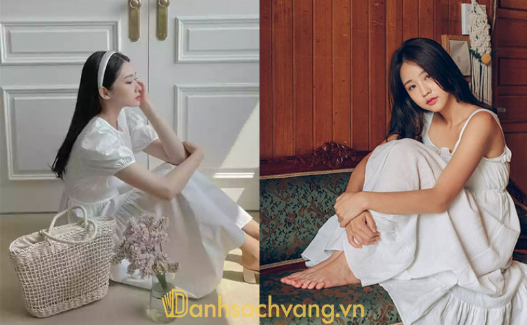 Ngồi ôm gối là một trong những tư thế mặc váy chụp ảnh đẹp