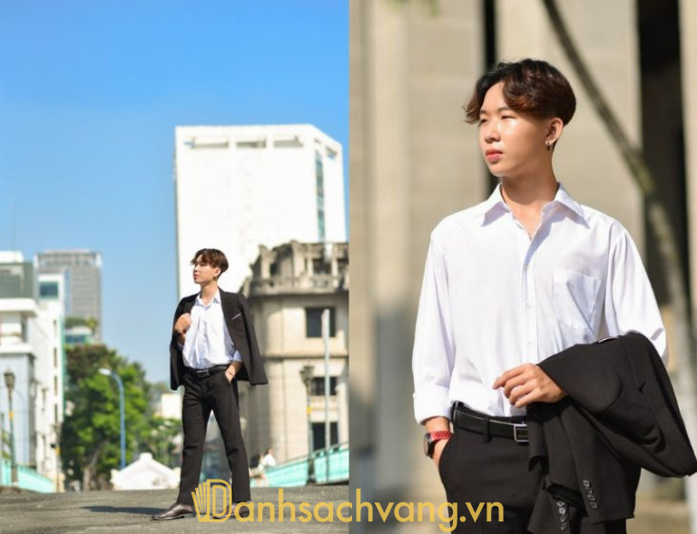 Tạo dáng chụp ảnh đứng nghiêm túc rất phù hợp với nam sinh