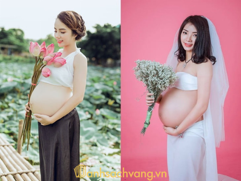 Mẹ bầu có thể dùng thêm hoa tươi để bức ảnh thành phẩm thêm rực rỡ