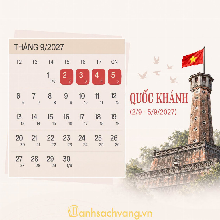 Lịch nghỉ ngày quốc khánh Việt Nam 2/9/2027