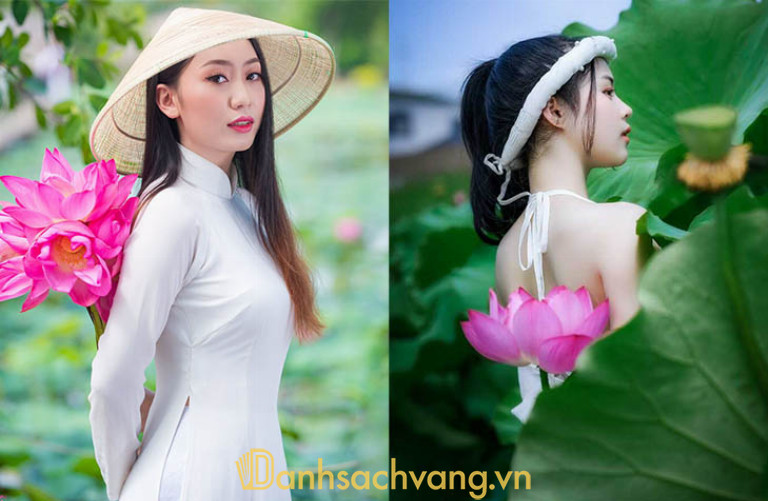 Đơn giản nhưng thú vị, đủ khiến bạn sở hữu ngay bức ảnh đẹp với cách tạo dáng: Đặt bó sen sau lưng